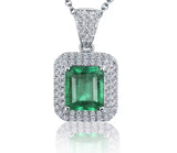 18K White Gold 2.40 ct Emerald Pendant with Natural Diamond