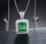 18K White Gold 2.40 ct Emerald Pendant with Natural Diamond