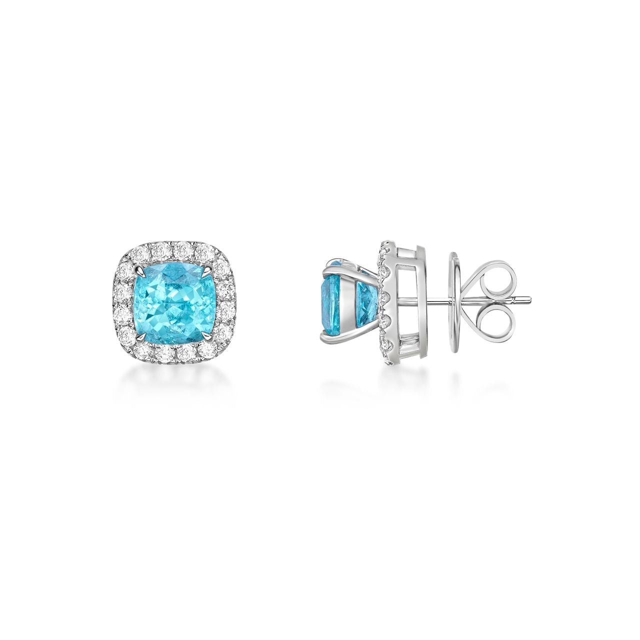 18K White Gold 3.02 ct Paraiba Tourmaline Earrings with Diamonds