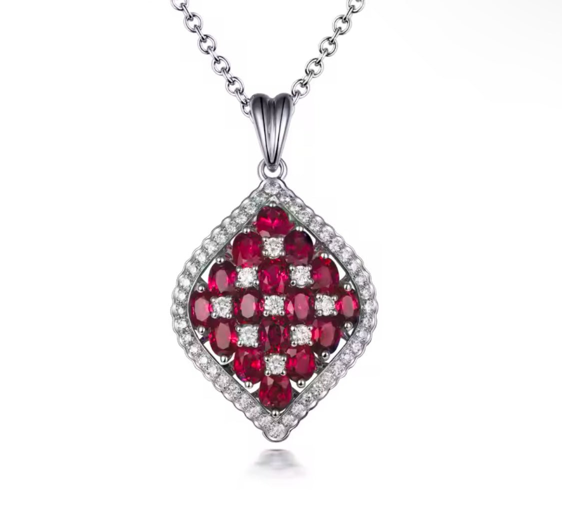 18K White Gold 3.26 ct Ruby Pendant with Natural Diamond