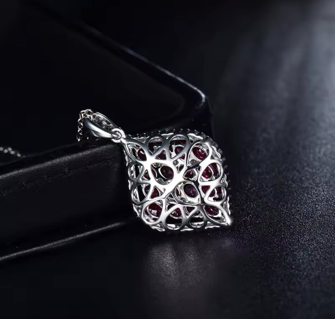 18K White Gold 3.26 ct Ruby Pendant with Natural Diamond