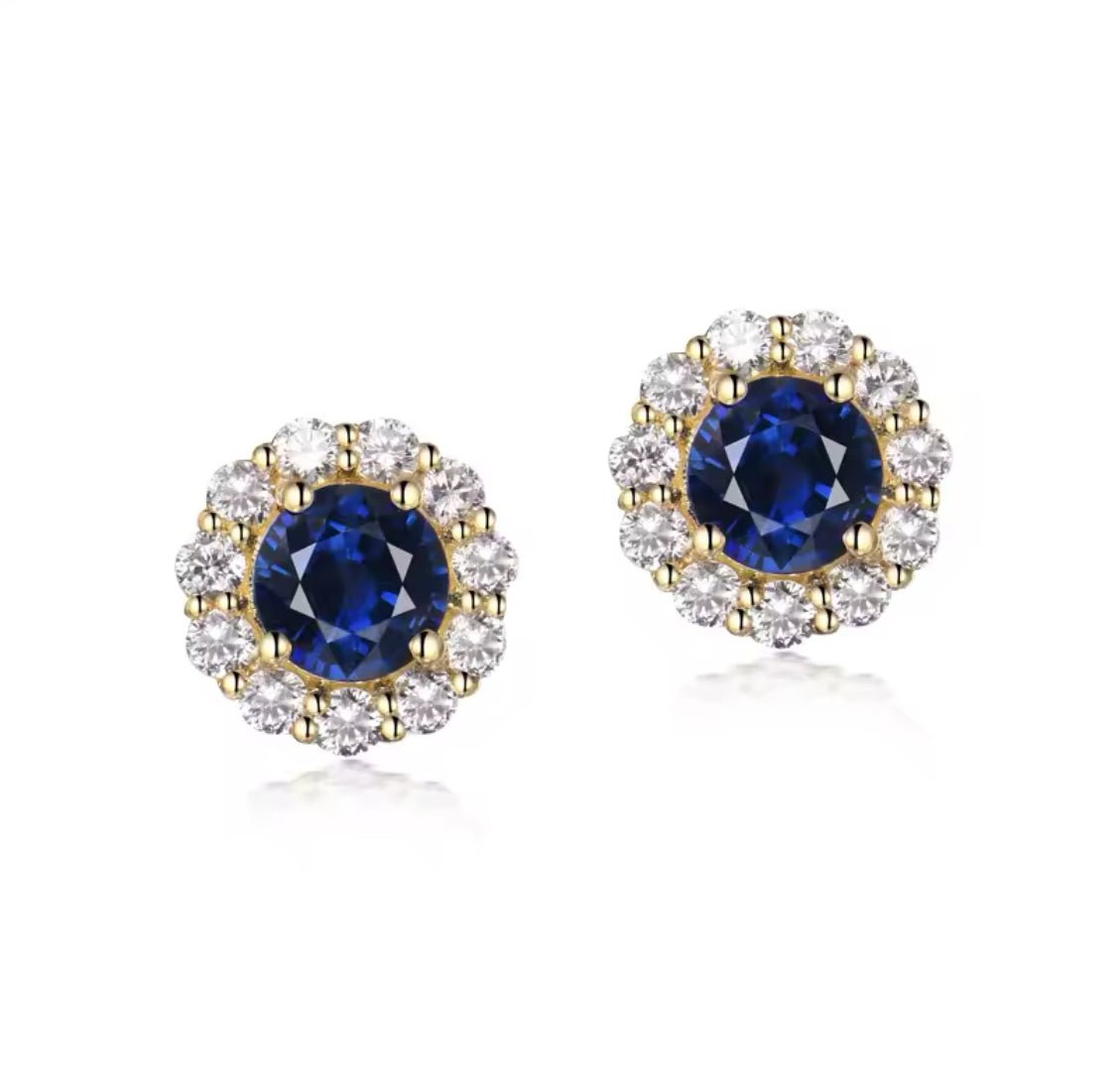 18K Yellow Gold 1.56 ct Sapphire Earrings with Diamond