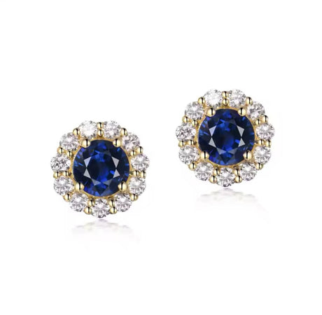 18K Yellow Gold 1.56 ct Sapphire Earrings with Diamond
