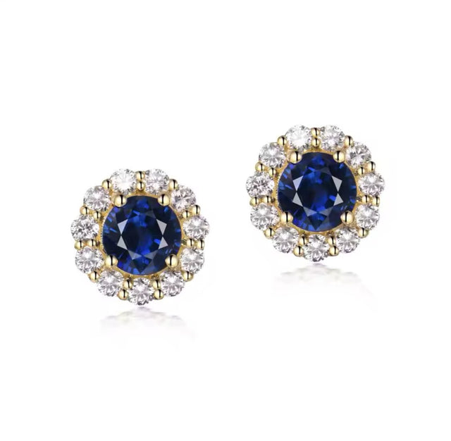 18K Yellow Gold 1.56 ct Sapphire Earrings with Diamond