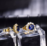 18K Yellow Gold 1.56 ct Sapphire Earrings with Diamond