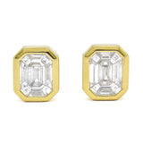 18K Yellow Gold Diamond Stud Earrings – 1.10 ct, Emerald Illusion Cut