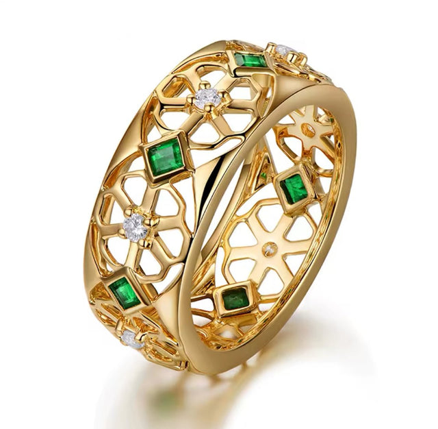 18Kt Gold Natural Diamond 0.37 ct Emerald Ring (Unisex)
