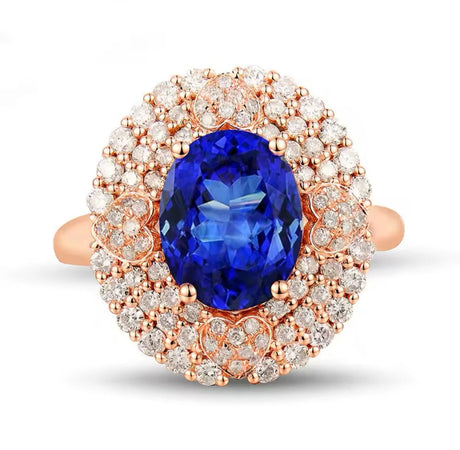 18Kt Rose Gold 2.09 ct Tanzanite Ring with Diamonds