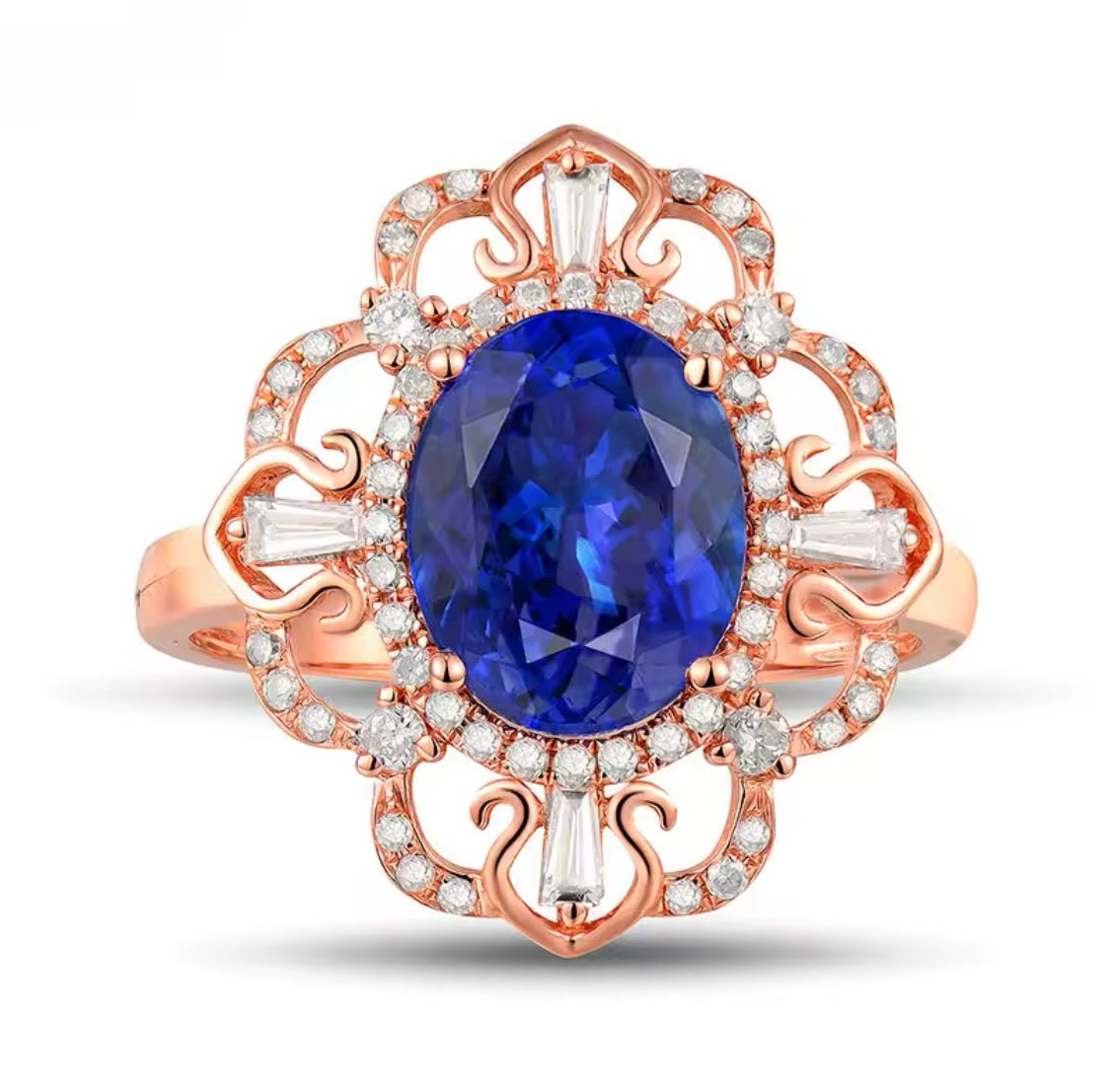 18Kt Rose Gold 2.28 ct Tanzanite Ring with Diamonds