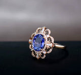 18Kt Rose Gold 2.28 ct Tanzanite Ring with Diamonds