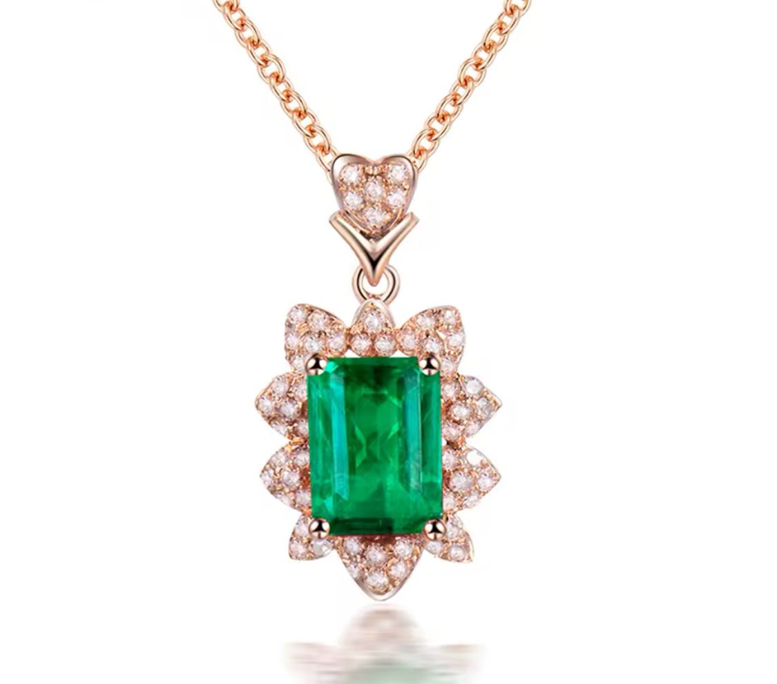 18Kt Rose Gold Diamond & 0.90 ct Emerald Pendant