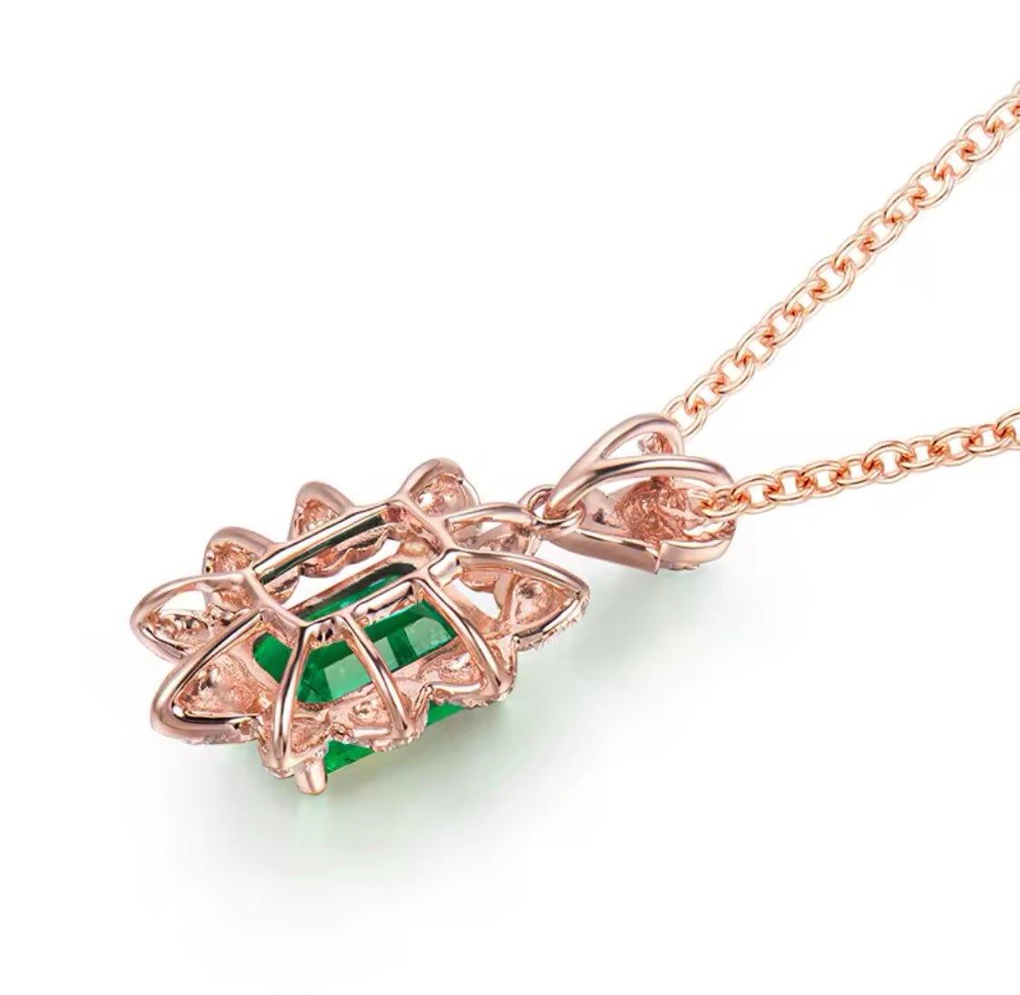 18Kt Rose Gold Diamond & 0.90 ct Emerald Pendant