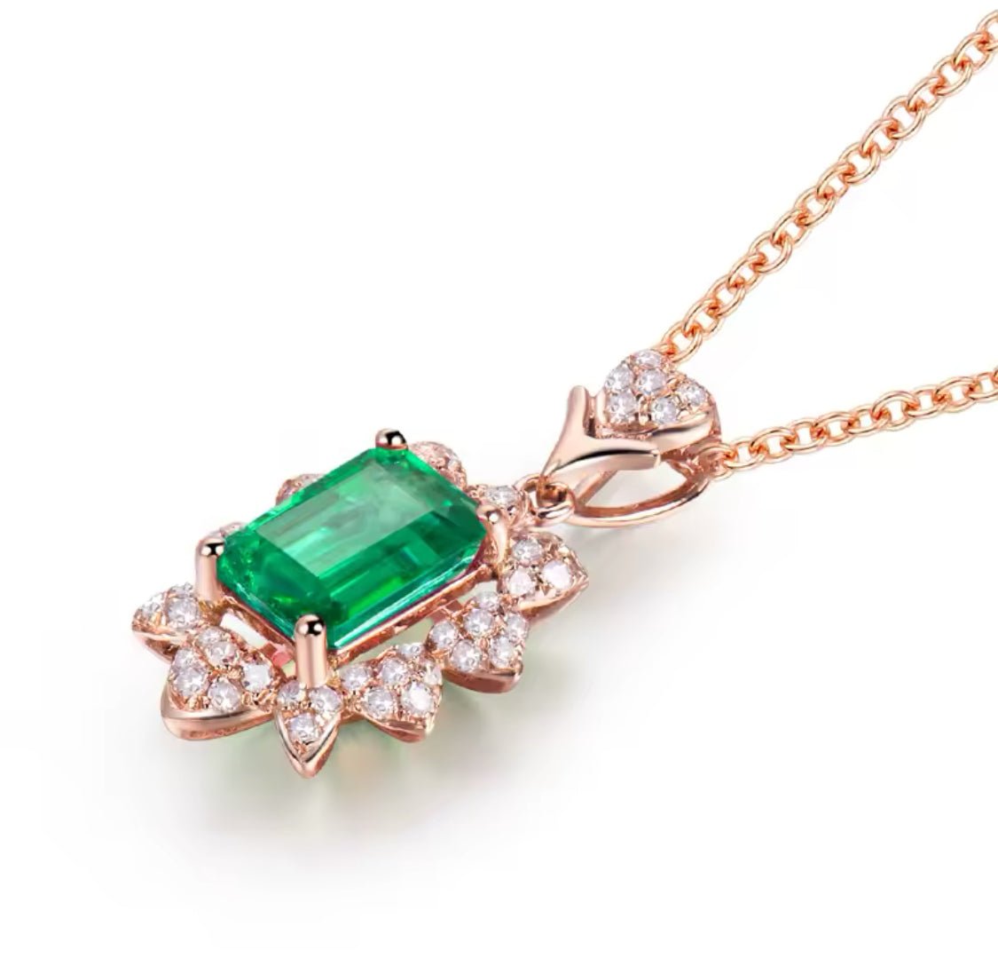 18Kt Rose Gold Diamond & 0.90 ct Emerald Pendant