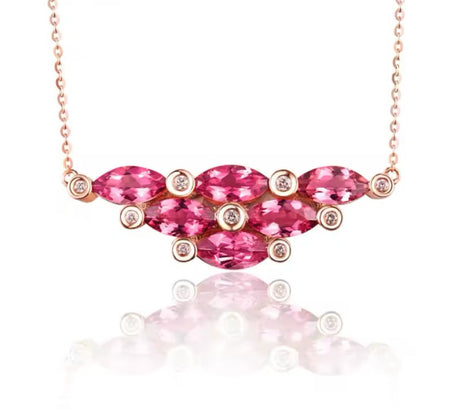 18Kt Rose Gold Natural Diamond 3.40 ct Tourmaline Pendant with Chain