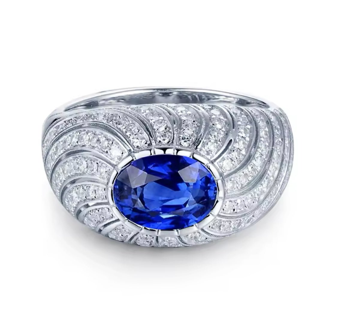 18Kt White Gold 1.00 ct Sapphire Ring with Natural Diamonds (Unisex)