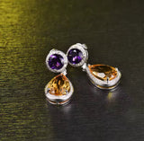18Kt White - Gold 13.69 ct Citrine & Amethyst Earrings