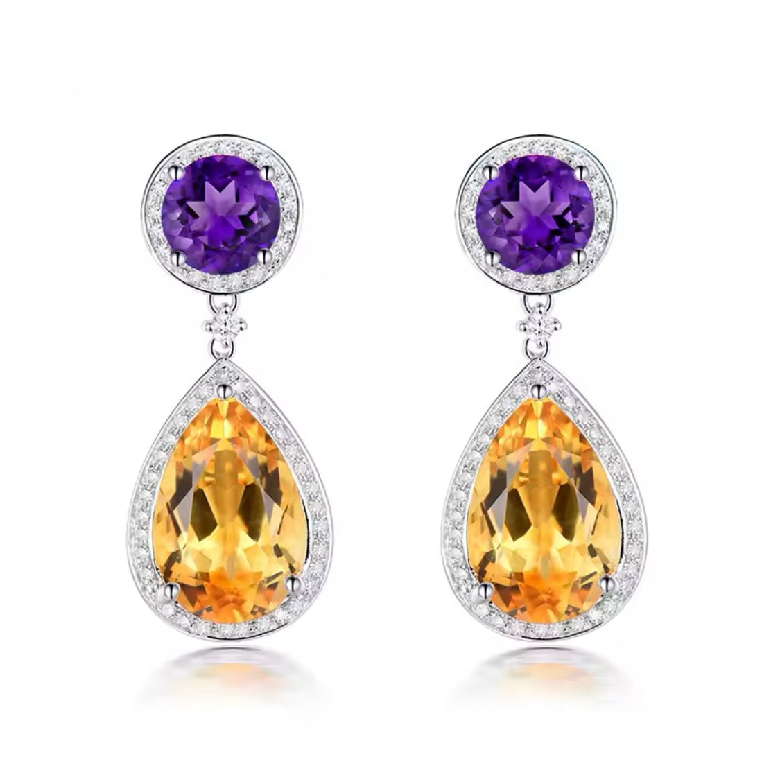 18Kt White - Gold 13.69 ct Citrine & Amethyst Earrings