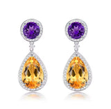 18Kt White - Gold 13.69 ct Citrine & Amethyst Earrings