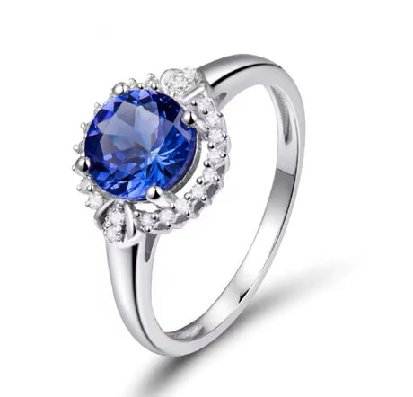 18Kt White Gold 1.40 ct Tanzanite Ring with Diamonds