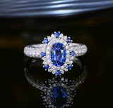 18Kt White Gold 1.57 ct Sapphire Ring with Natural Diamonds