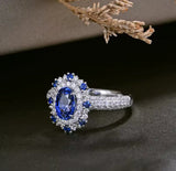 18Kt White Gold 1.57 ct Sapphire Ring with Natural Diamonds