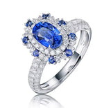 18Kt White Gold 1.57 ct Sapphire Ring with Natural Diamonds