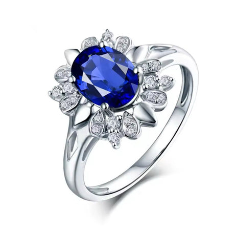 18Kt White Gold 1.62 ct Sapphire Ring with Natural Diamonds