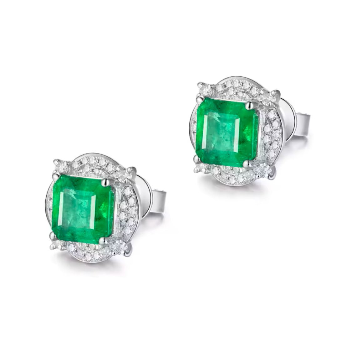18Kt White Gold 1.70 ct Emerald Earrings with Diamonds