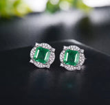 18Kt White Gold 1.70 ct Emerald Earrings with Diamonds