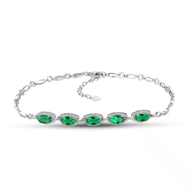 18Kt White Gold 2.18 ct Emerald Bracelet with Diamonds 0.24 ct
