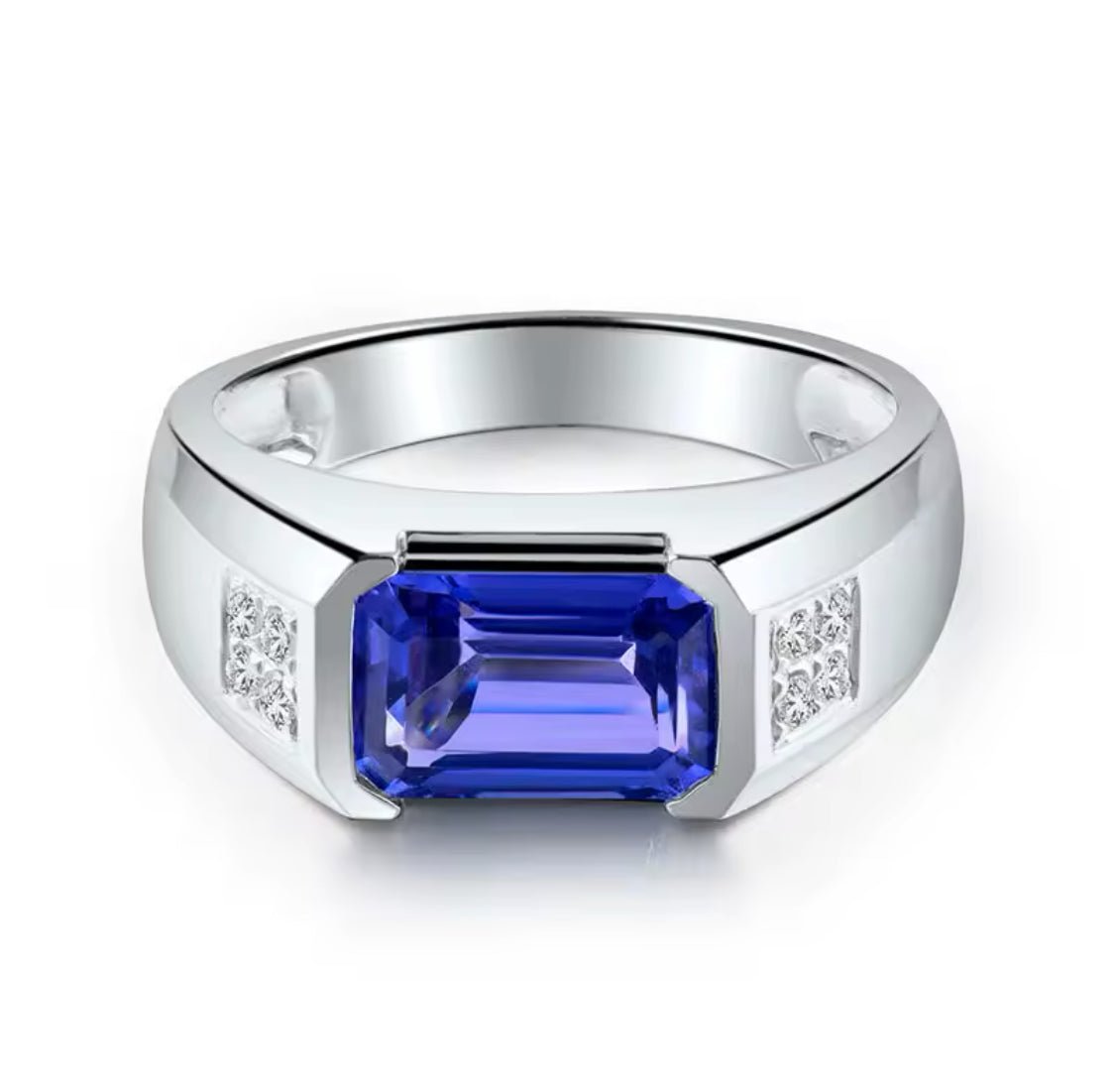 18Kt White Gold 3.19 ct Tanzanite Ring with Diamonds (Men)