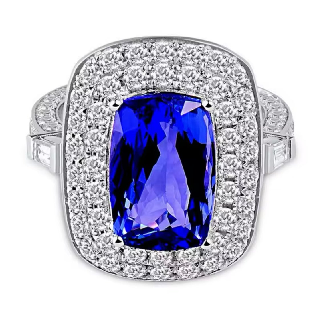 18Kt White Gold 4.87 ct Tanzanite Ring with Diamonds (Unisex)