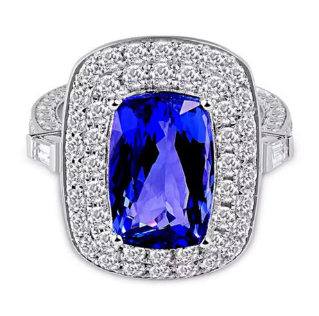 18Kt White Gold 4.87 ct Tanzanite Ring with Diamonds (Unisex)