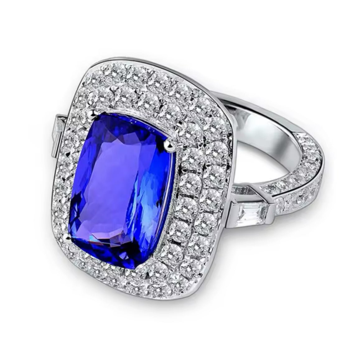 18Kt White Gold 4.87 ct Tanzanite Ring with Diamonds (Unisex)