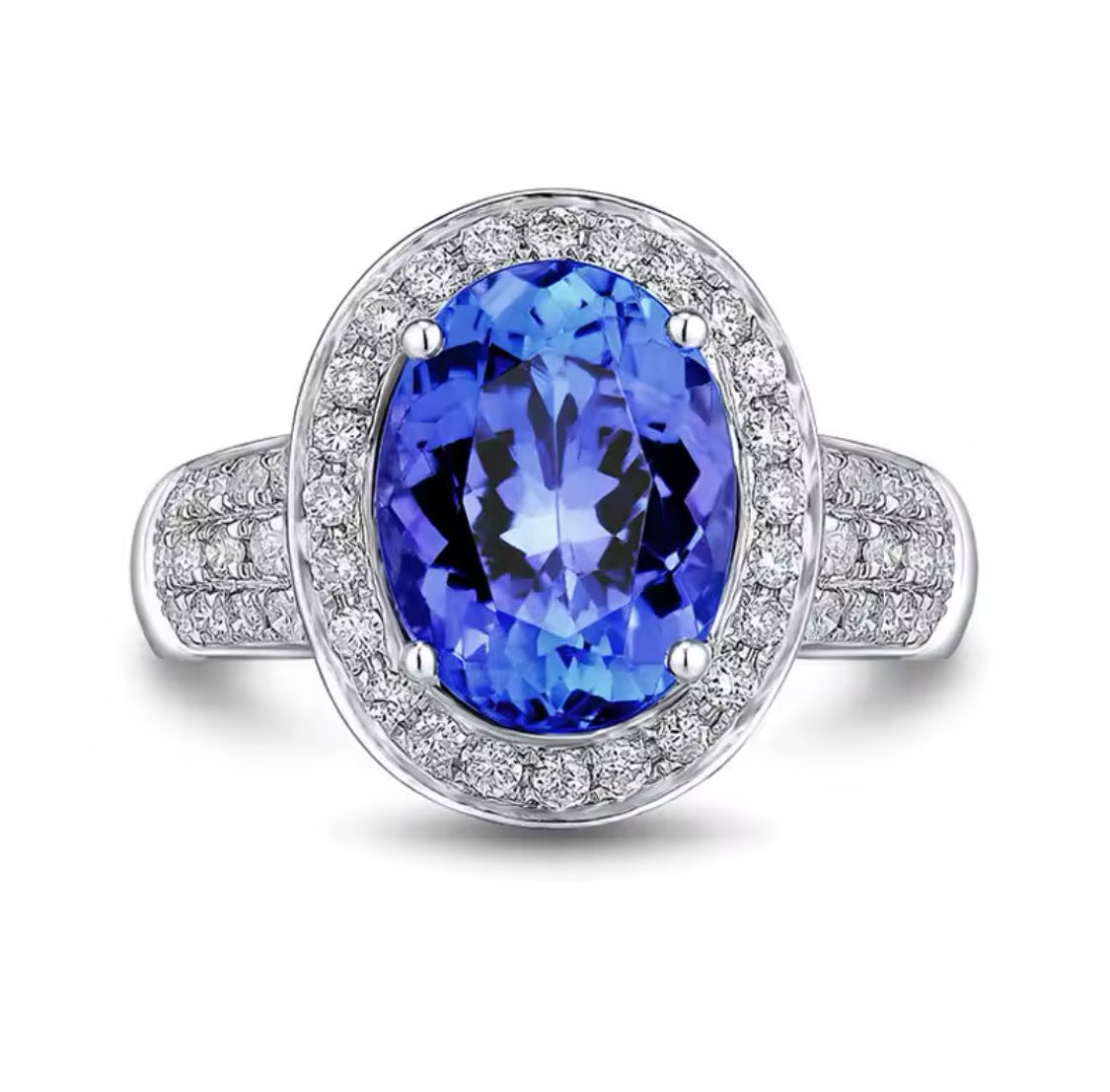 18Kt White Gold 5.19 ct Tanzanite Ring with Diamonds (Unisex)