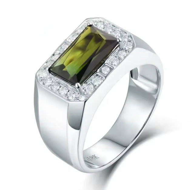 18kt White Gold Diamond 2.30 ct Green Tourmaline Ring (Unisex)