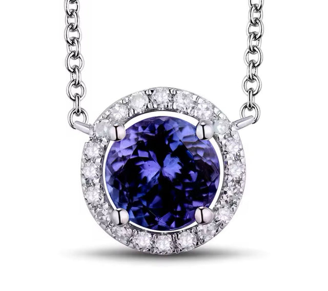 18Kt White Gold Diamonds 1.86 ct Tanzanite Pendant with Chain