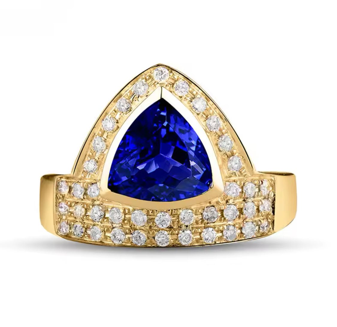 18Kt Yellow Gold 1.46 ct Tanzanite Ring with Diamonds (Unisex)