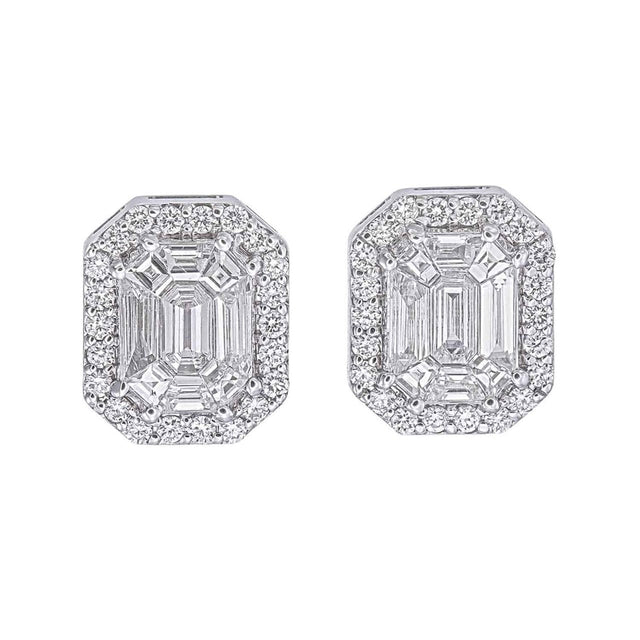 2 ct Face Up Piecut Diamond Earrings – 18K White Gold