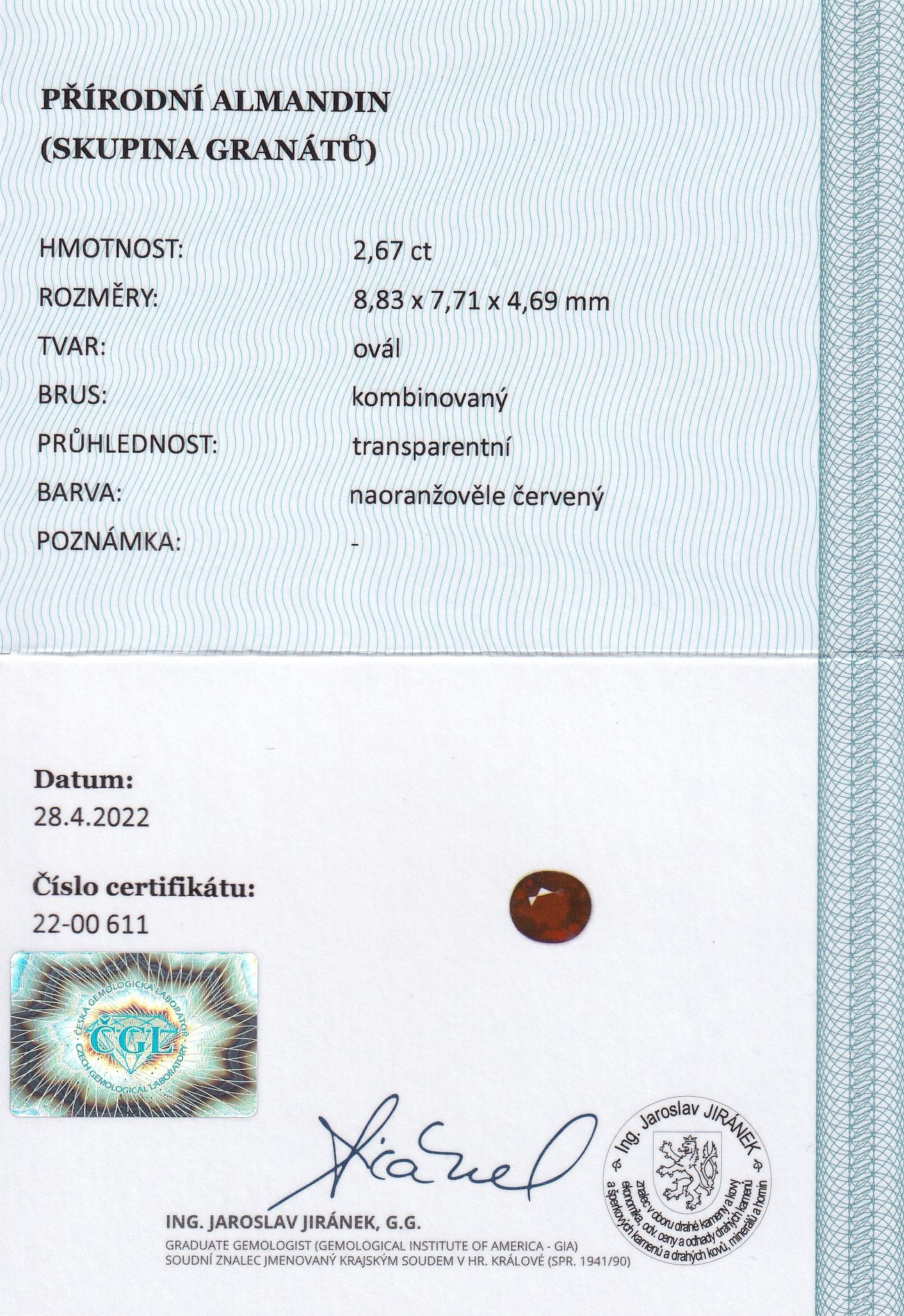 Natural Almandine Garnet 2.67 ct – Oval Cut, Untreated, Certified