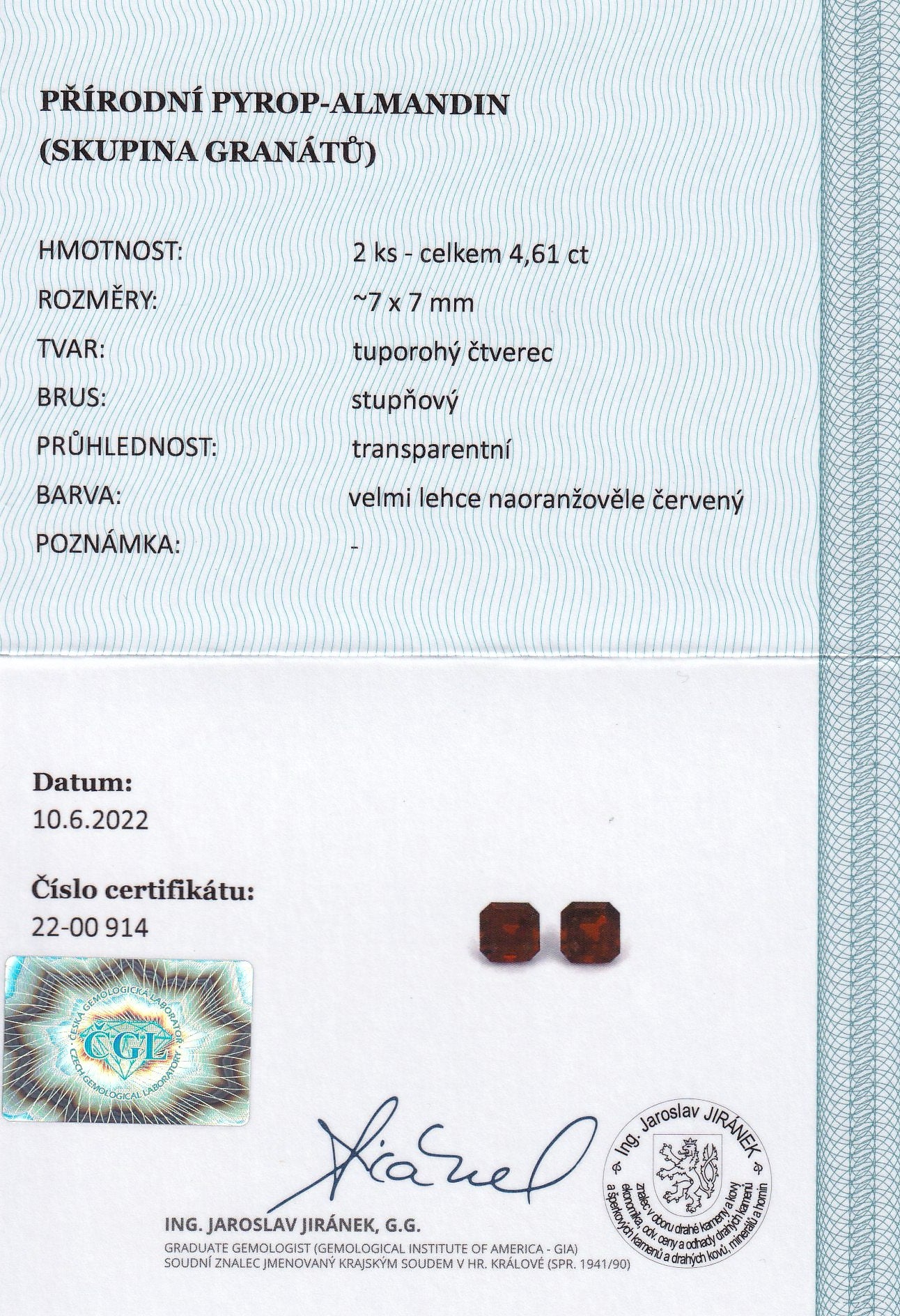 Natural Almandine Garnets 4.61 ct – Asscher Cut Pair, Untreated