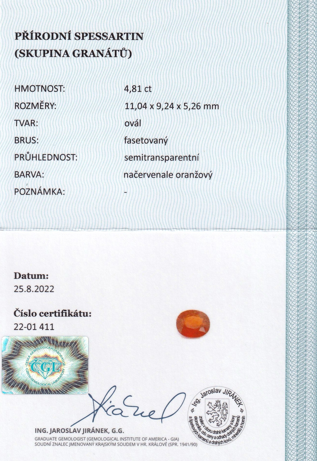 Spessartite Garnet 4.81 ct – Intense Orange, Oval Cut