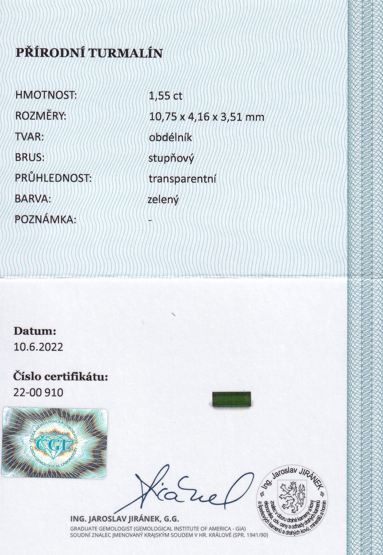 Zelený turmalín - 1,55 ct 