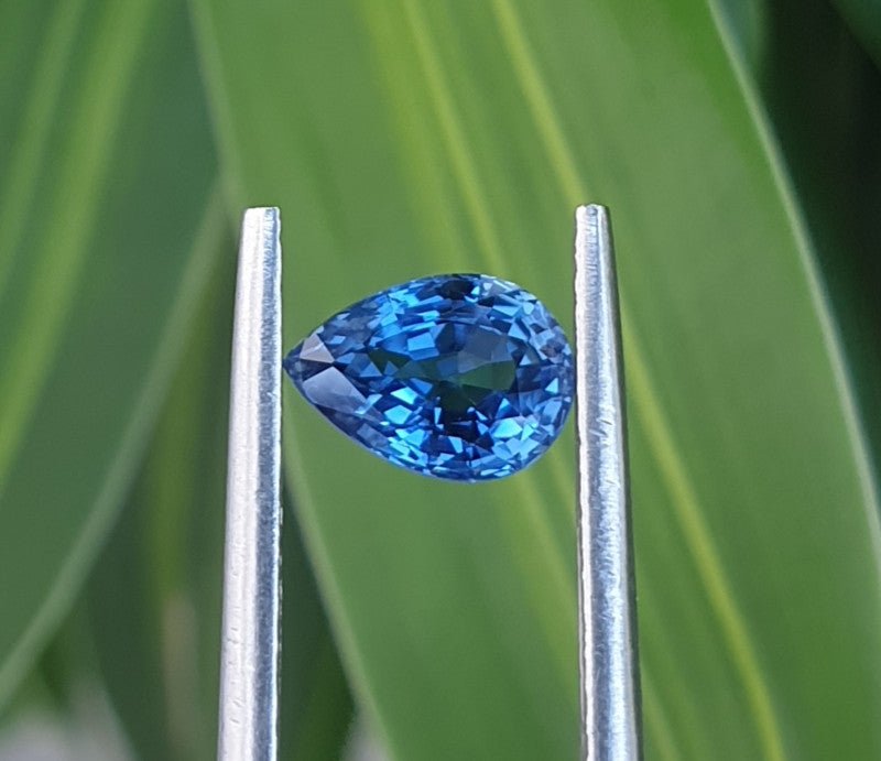 Natural blue sapphire, 1.13 carats, pear mixed cut, transparent blue color, heated, IGI certified gemstone