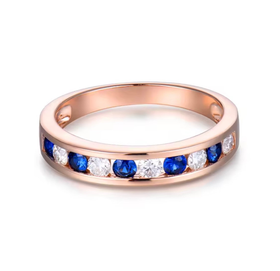 18K Rose Gold Sapphire Diamond Band Ring 0.50 ct – Round Cut (Unisex Eternity Style)