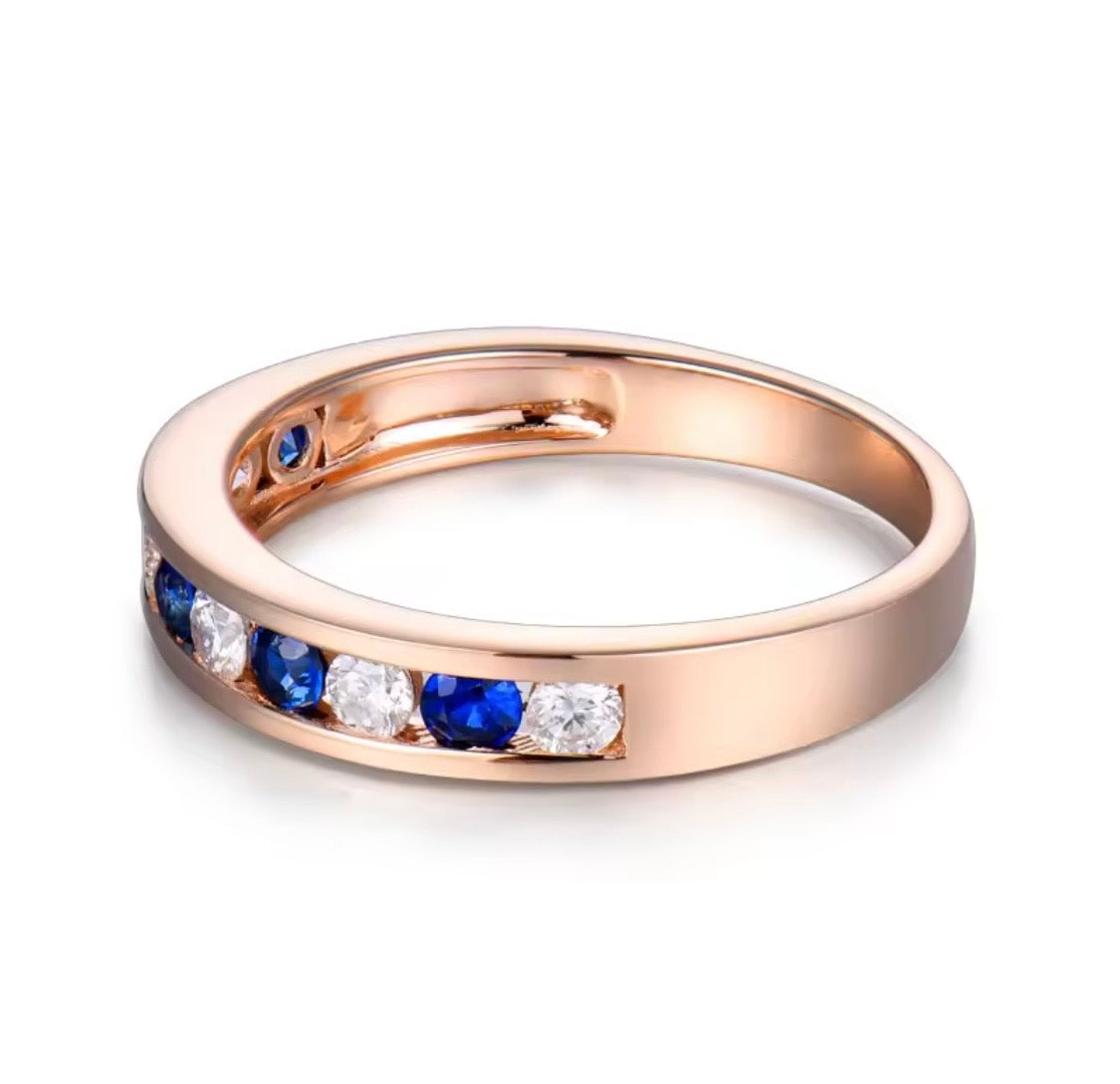 18K Rose Gold Sapphire Diamond Band Ring 0.50 ct – Round Cut (Unisex Eternity Style)