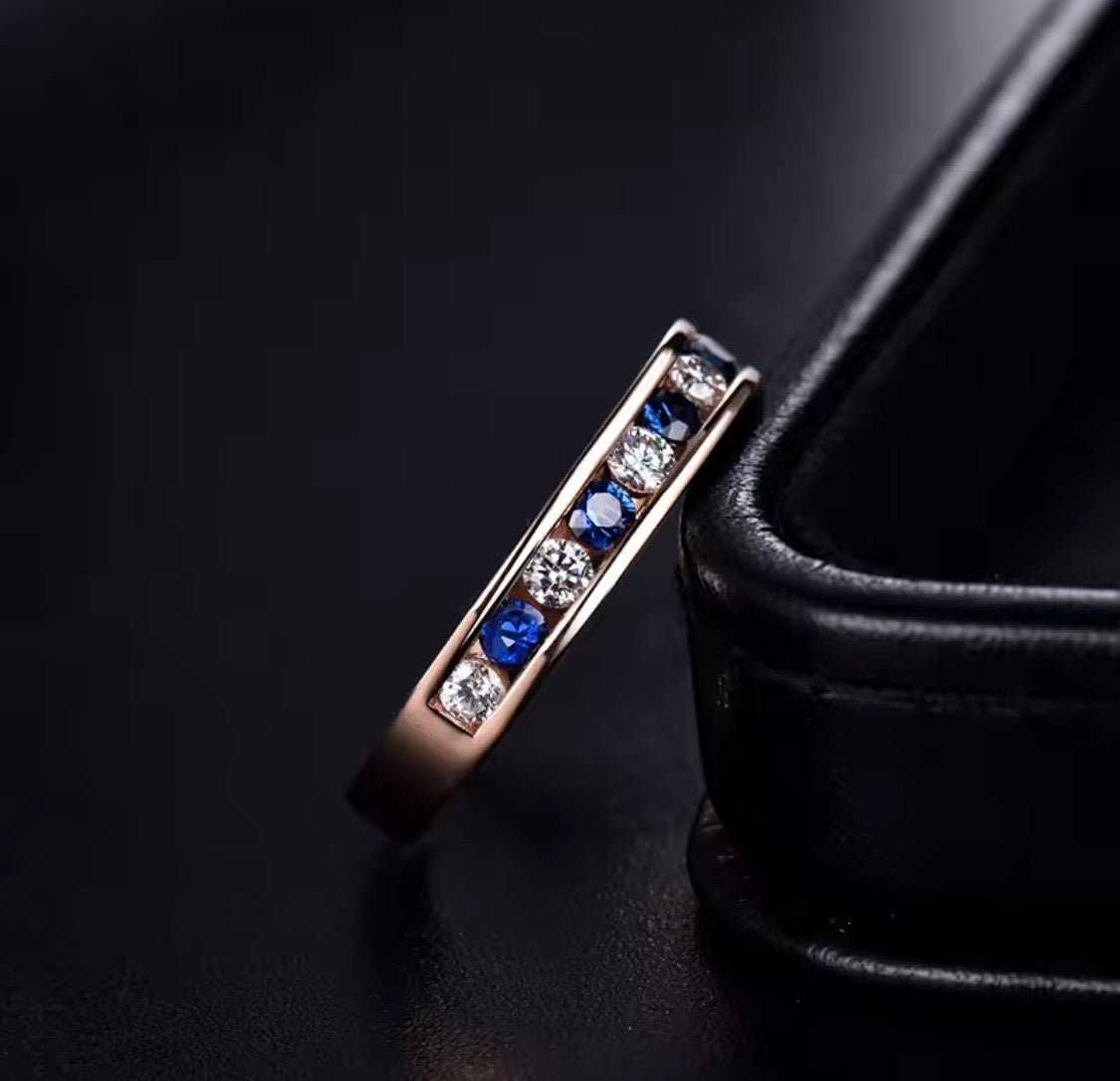 18K Rose Gold Sapphire Diamond Band Ring 0.50 ct – Round Cut (Unisex Eternity Style)