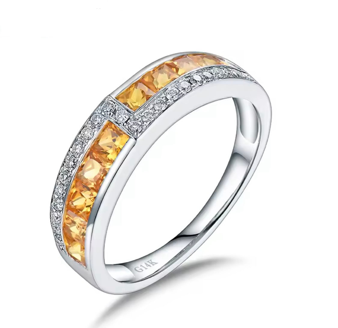 14K White Gold Yellow Sapphire Diamond Band Ring 1.17 ct – Unisex Eternity Style