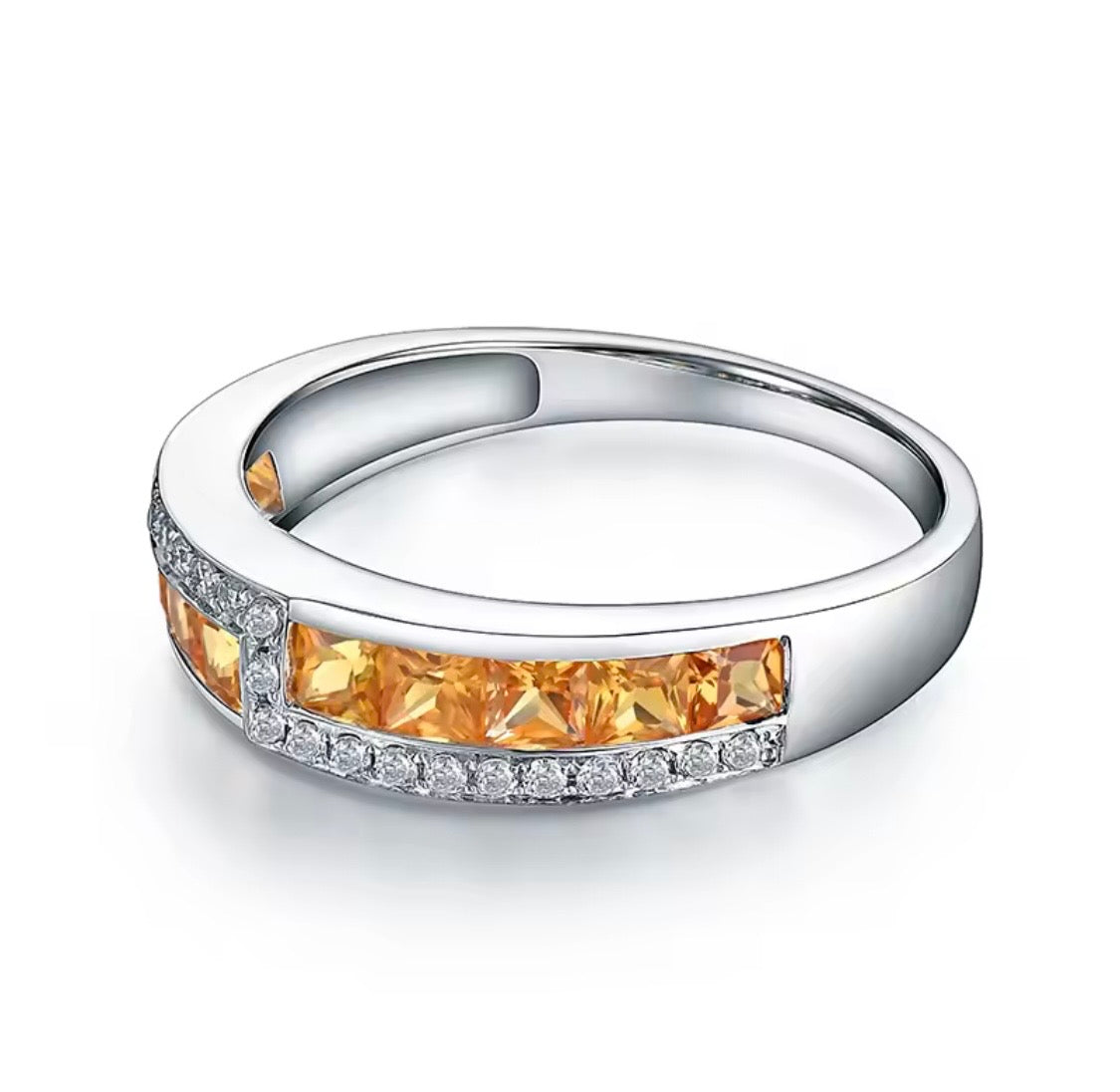 14K White Gold Yellow Sapphire Diamond Band Ring 1.17 ct – Unisex Eternity Style