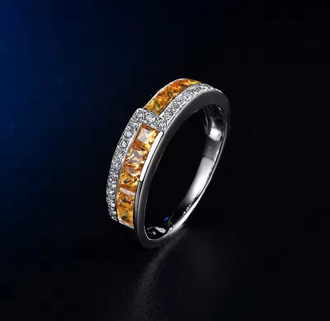 14K White Gold Yellow Sapphire Diamond Band Ring 1.17 ct – Unisex Eternity Style